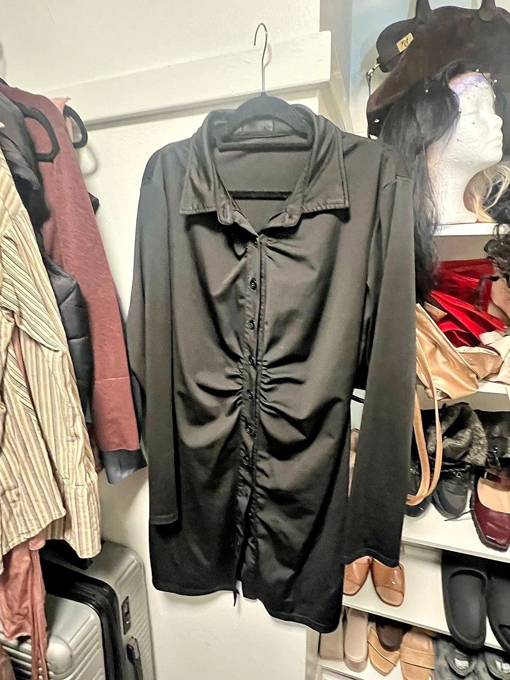 Black Ruched Front Long Sleeve Blouse